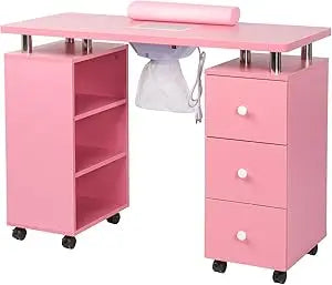 Manicure Table Nail Desk with Electric Downdraft Vent Lockable Wheels