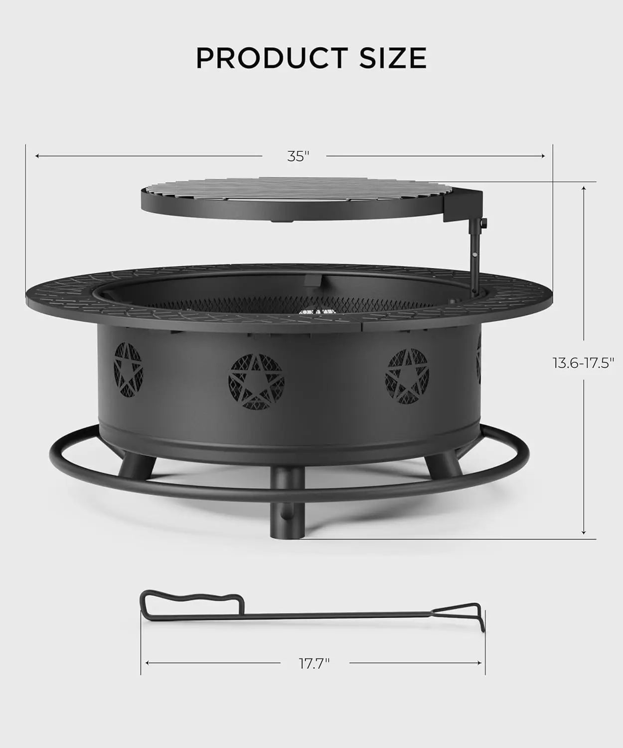 35 Inch Outdoor Fire Pit BBQ Grill Table 3 in 1 Metal Fire Pit