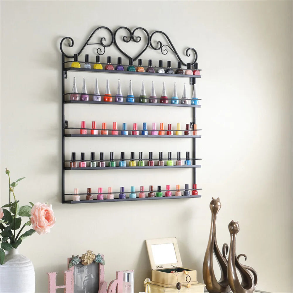 5 Tier Wall Mounted Metal Nail Polish Rack Essential Oil Organizer Shelf