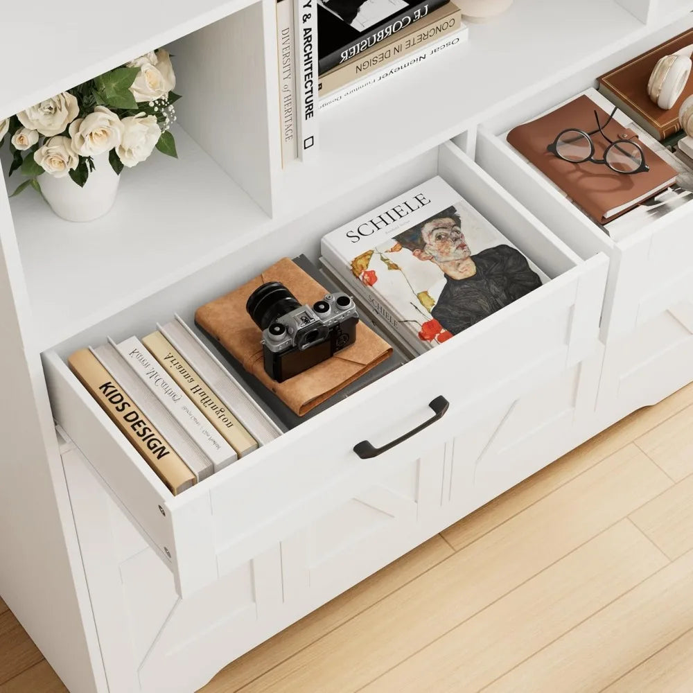 71 Inch Tall Bookcase with Drawers and Doors 6 Tier Storage Cabinet