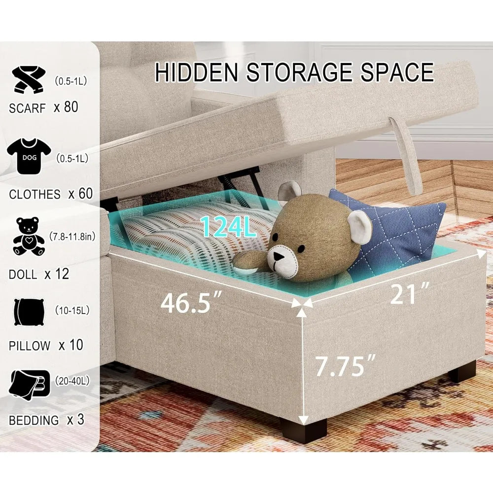 Reversible Sectional Sofa Bed with Storage Chaise Pull Out Couch