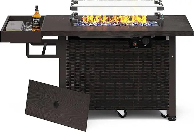 52 Inch Outdoor Fire Pit Table 50000 BTU Propane Wicker Patio Heater