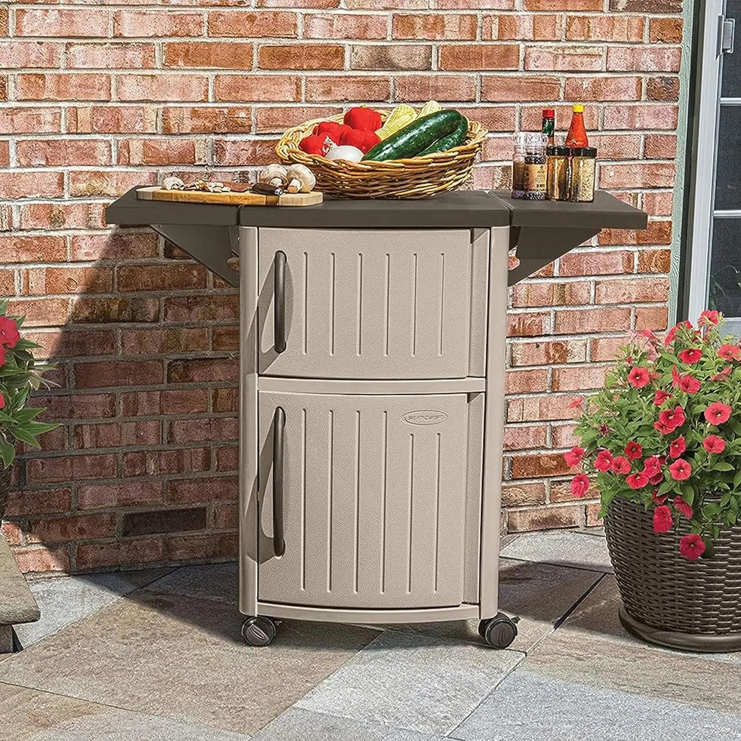 Portable Grill Prep Table Serving Station with Storage Cabinets