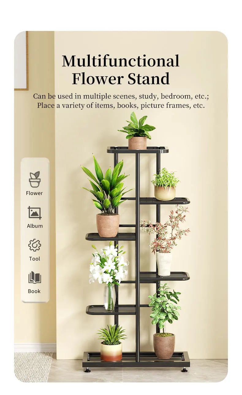 Ljustra Plant Shelves Iron Potted Flower Stand Indoor Outdoor Organizer