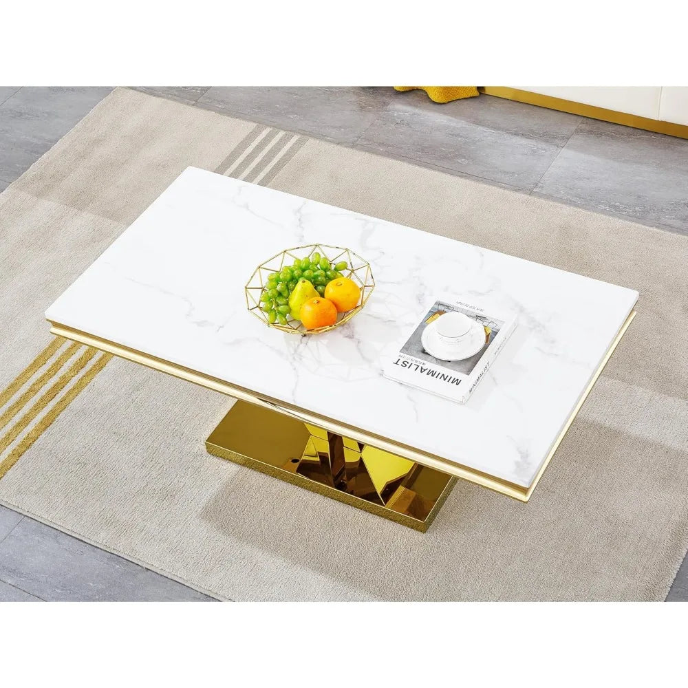 Modern Faux Marble Coffee Table Rectangular Living Room Center Table
