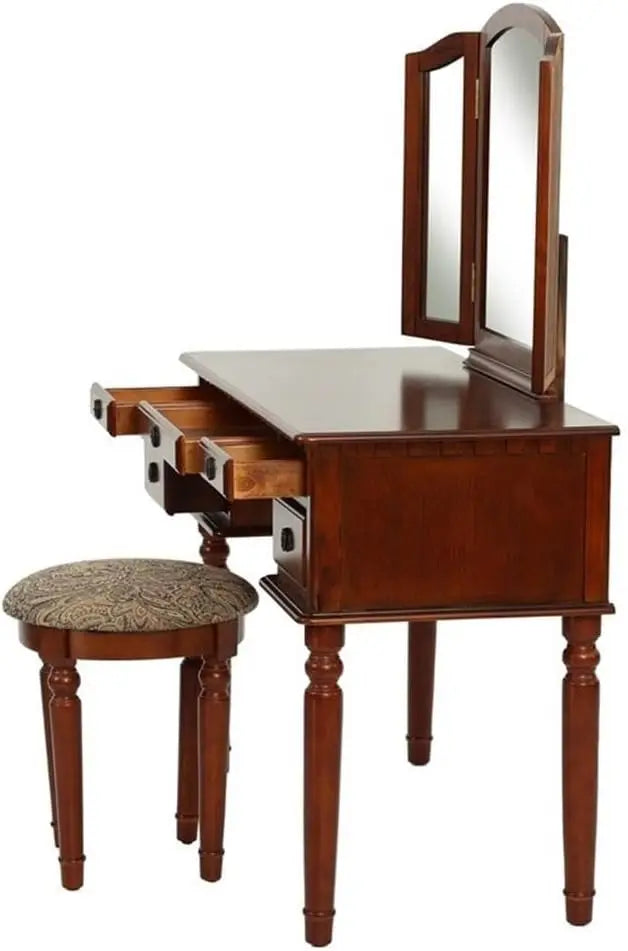 Bobkona St Croix Vanity Set with Stool and Mirror for Makeup Storage