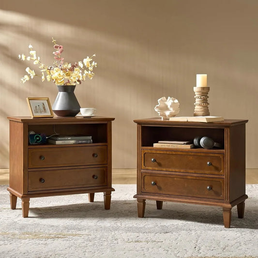 Farmhouse Nightstand Set of 2 with Charging Station USB Ports and Outlets