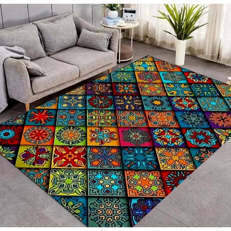Personalized Geometric Mandala Area Rug for Living Room Bedroom Hallway