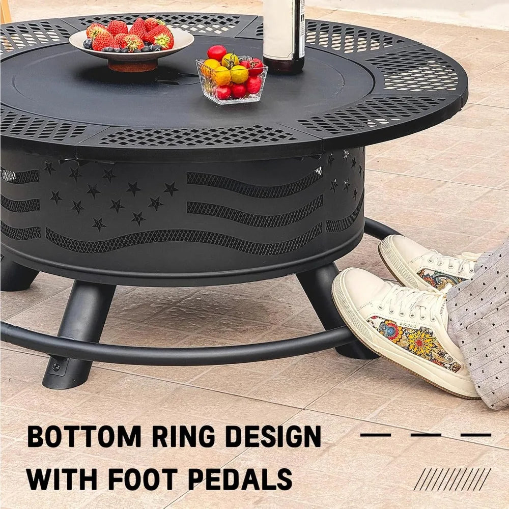 36 Inch Fire Pit with Cooking Grates Outdoor Wood Burning BBQ Grill