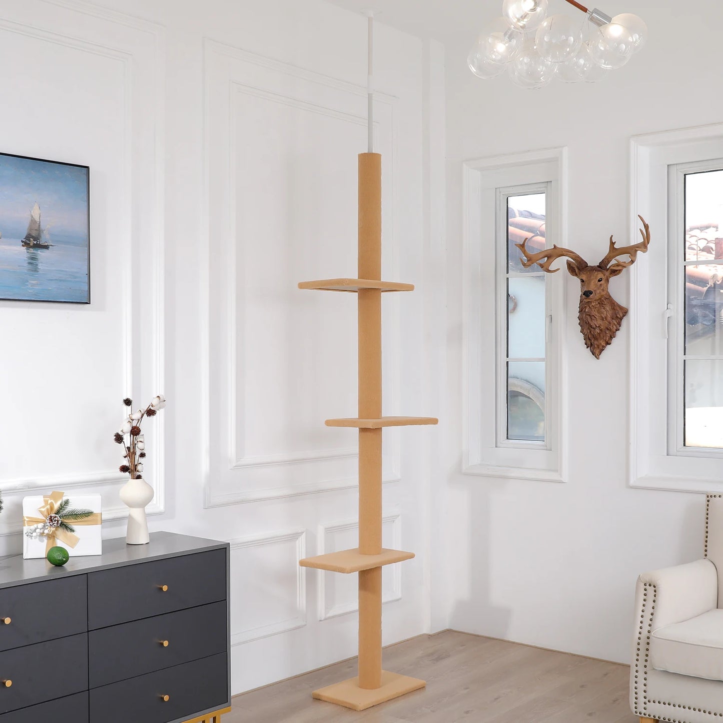 Adjustable Height Cat Tree Indoor Floor to Ceiling Tower Scratching Post