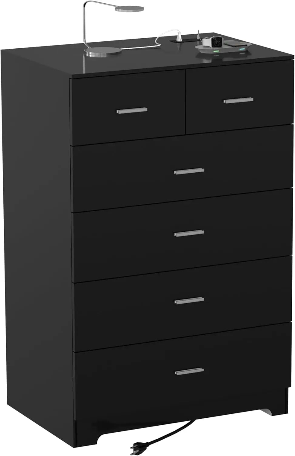 Dresser with Power Outlets 6 Drawer Storage Organizer Modern Chest of Drawers