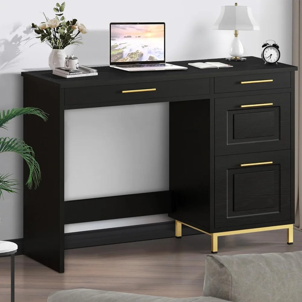 Modern Black Desk with Drawers for Home Office Small Spaces