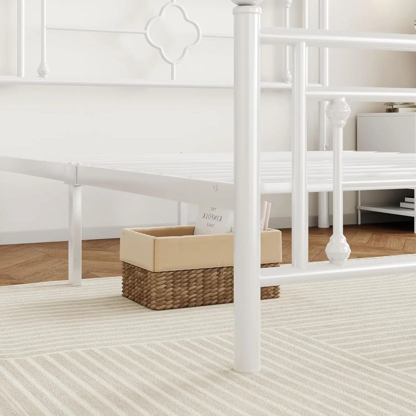 Vintage Twin Size Metal Platform Bed Frame with Headboard and Footboard