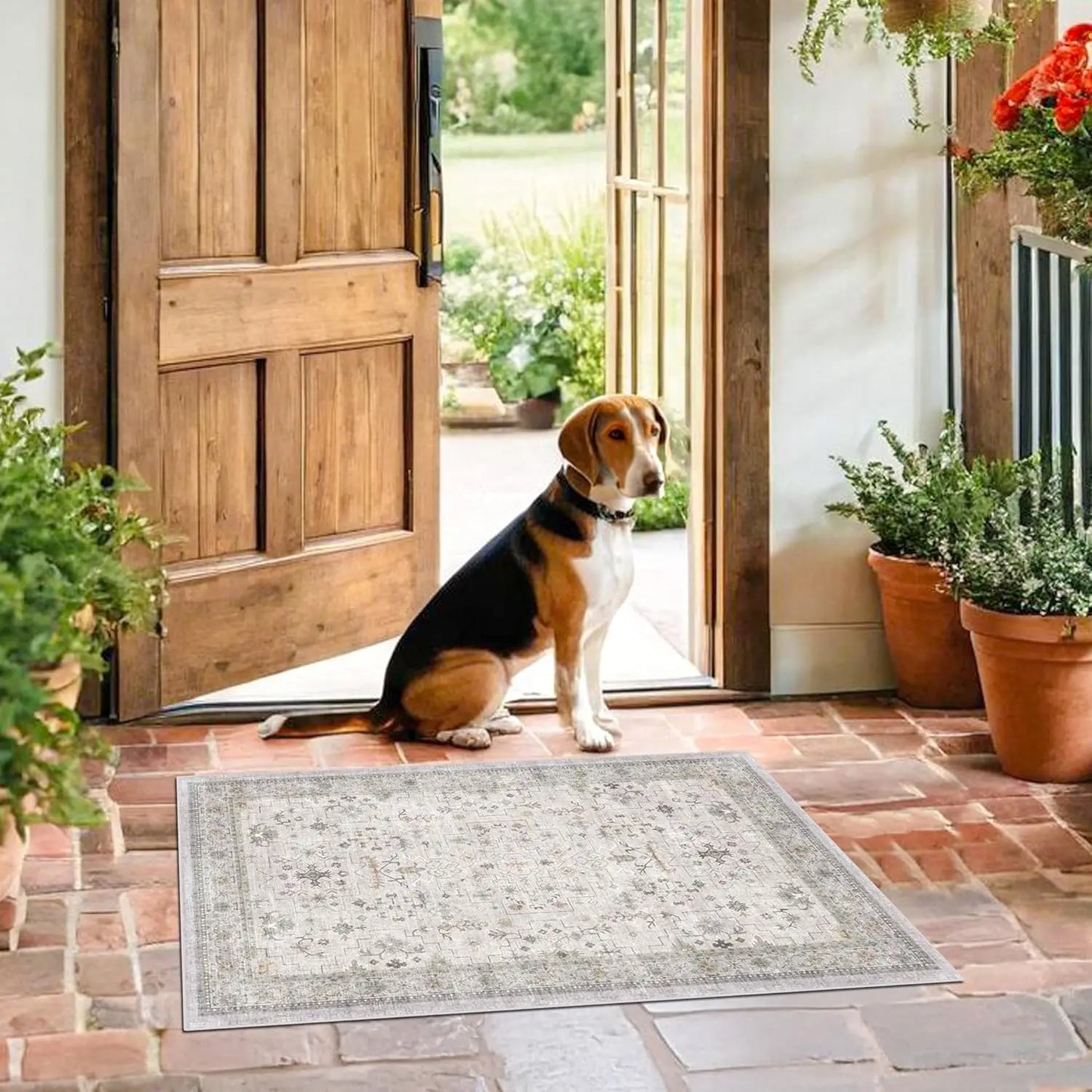 Boho Washable Entry Rug 2x3 Indoor Non Slip Rubber Backing Stain Resistant