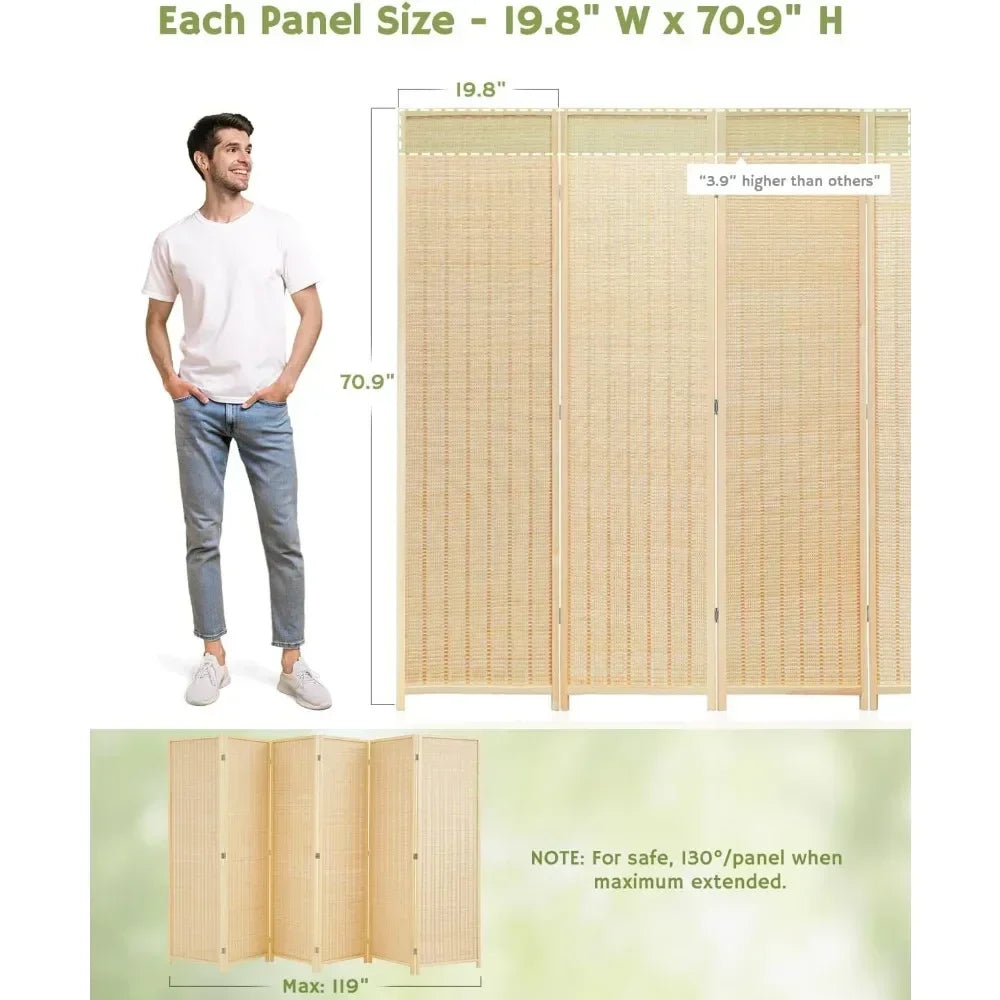 Room Divider Folding Privacy Screen 6 Panel Bamboo Room Partition