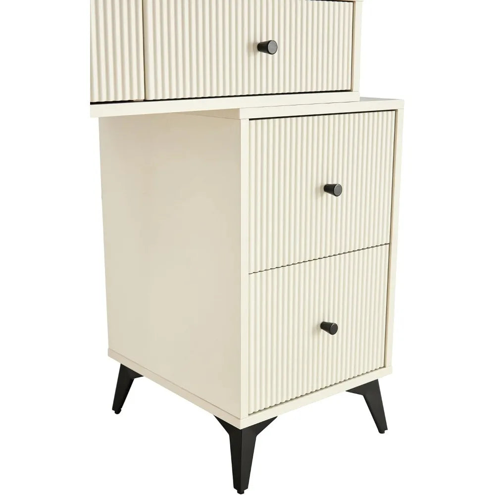 Fluted Makeup Vanity Desk with LED Mirror Adjustable Lights Modern