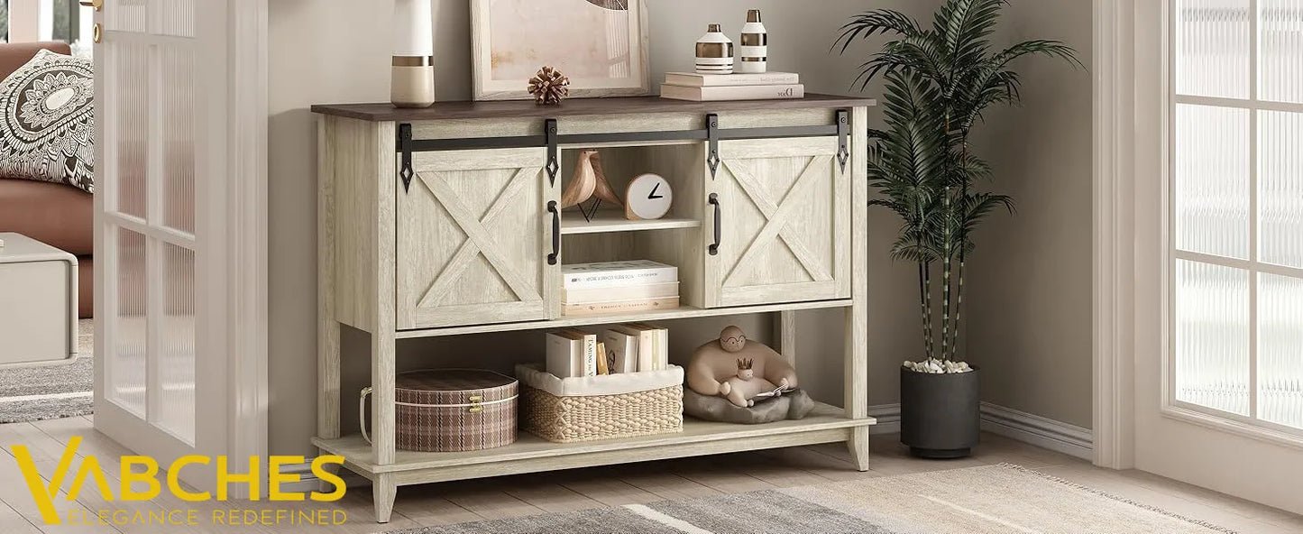 Vabches Entryway Table Sliding Barn Door Console Adjustable Storage