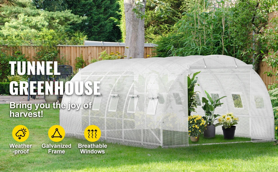Ljustra Walk-in Tunnel Greenhouse 20x10x7 ft Portable with Zippered Doors