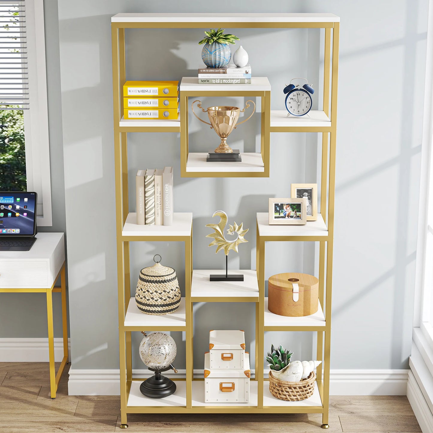 Tribesigns Gold 8-Shelf Etagere Bookcase Modern Display Shelf