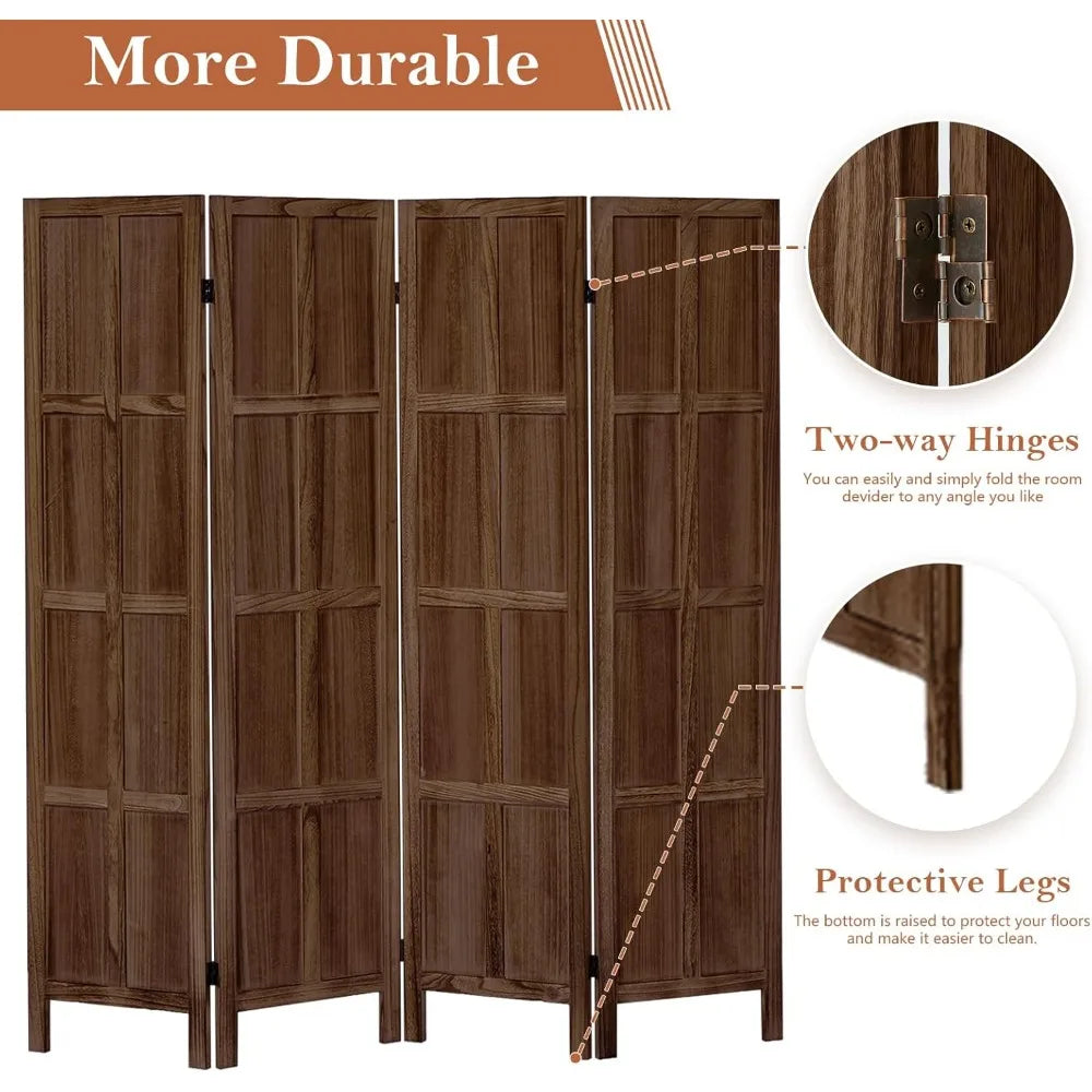 4 Panel Room Divider Freestanding Tung Wood Folding Privacy Screen