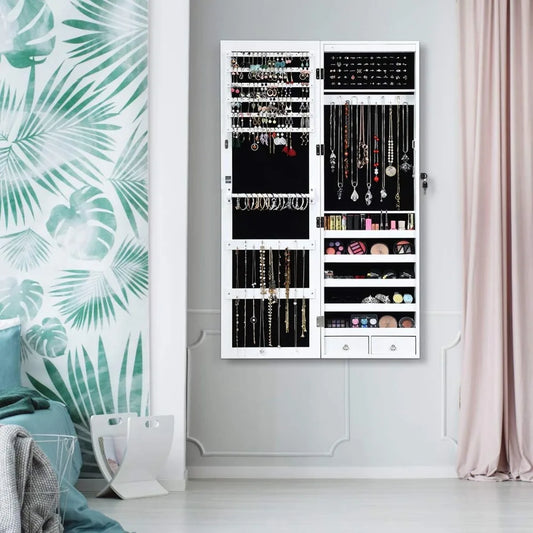 15 LED Jewelry Armoire Lockable Cabinet Full Length Mirror Storage