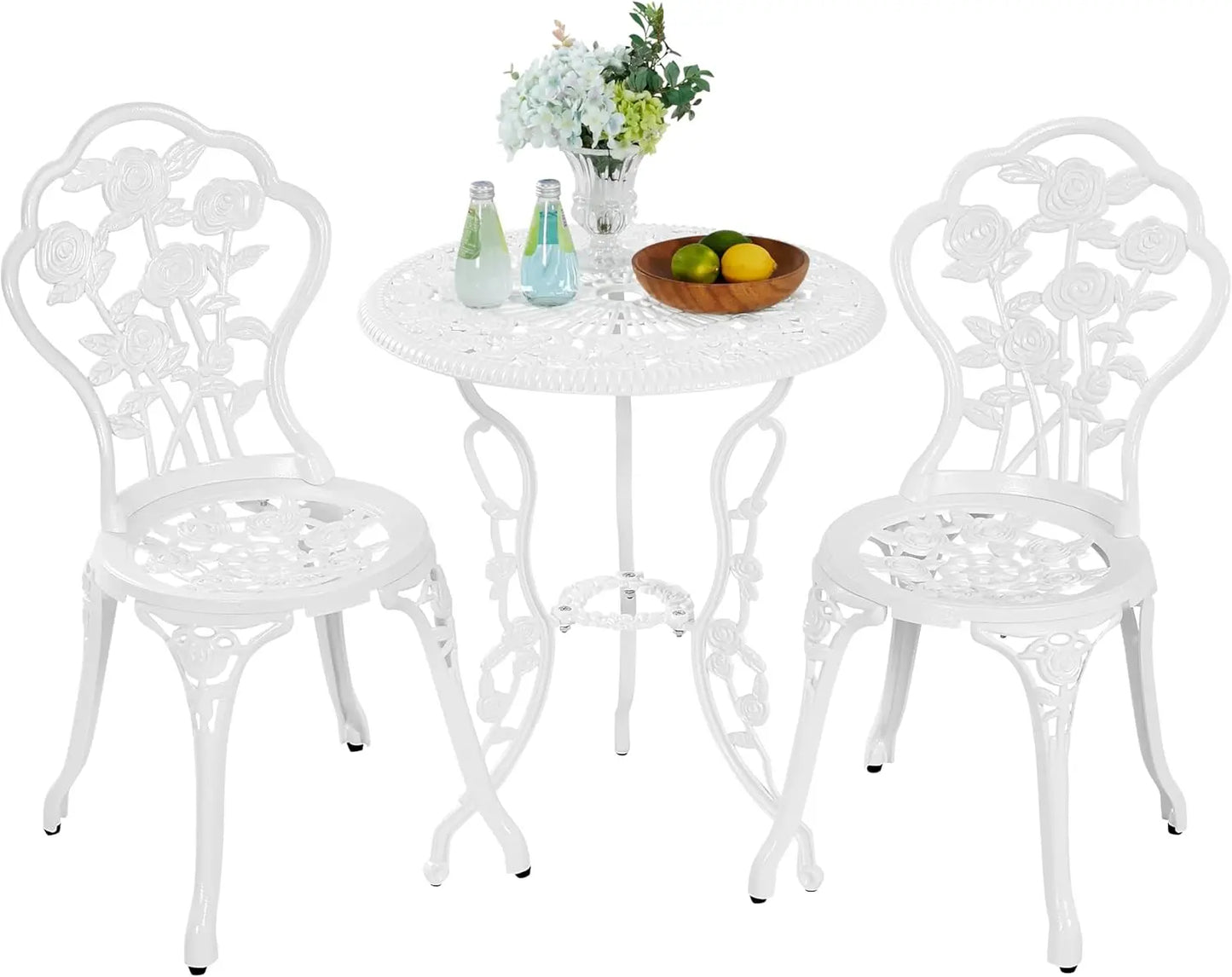 3-Piece Outdoor Bistro Set with Rose Design for Balcony and Garden