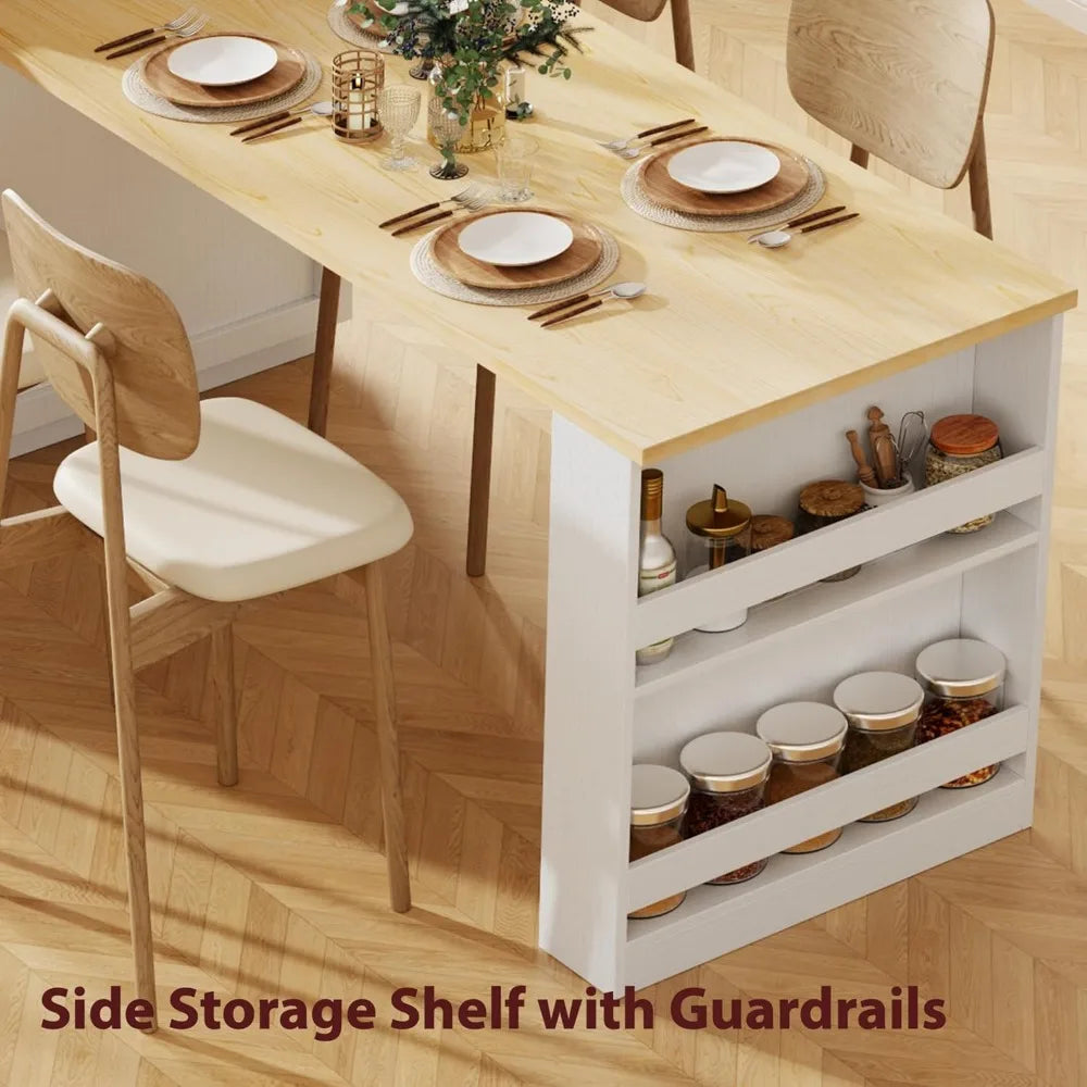 82.7 Inch Kitchen Island with Extendable Dining Table and Storage