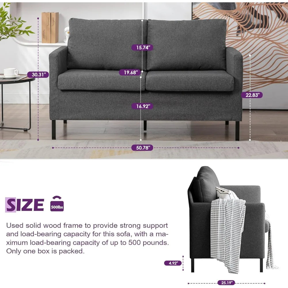 Ljustra Modern Small Loveseat Sofa Couch 51" Upholstered 2-Seater