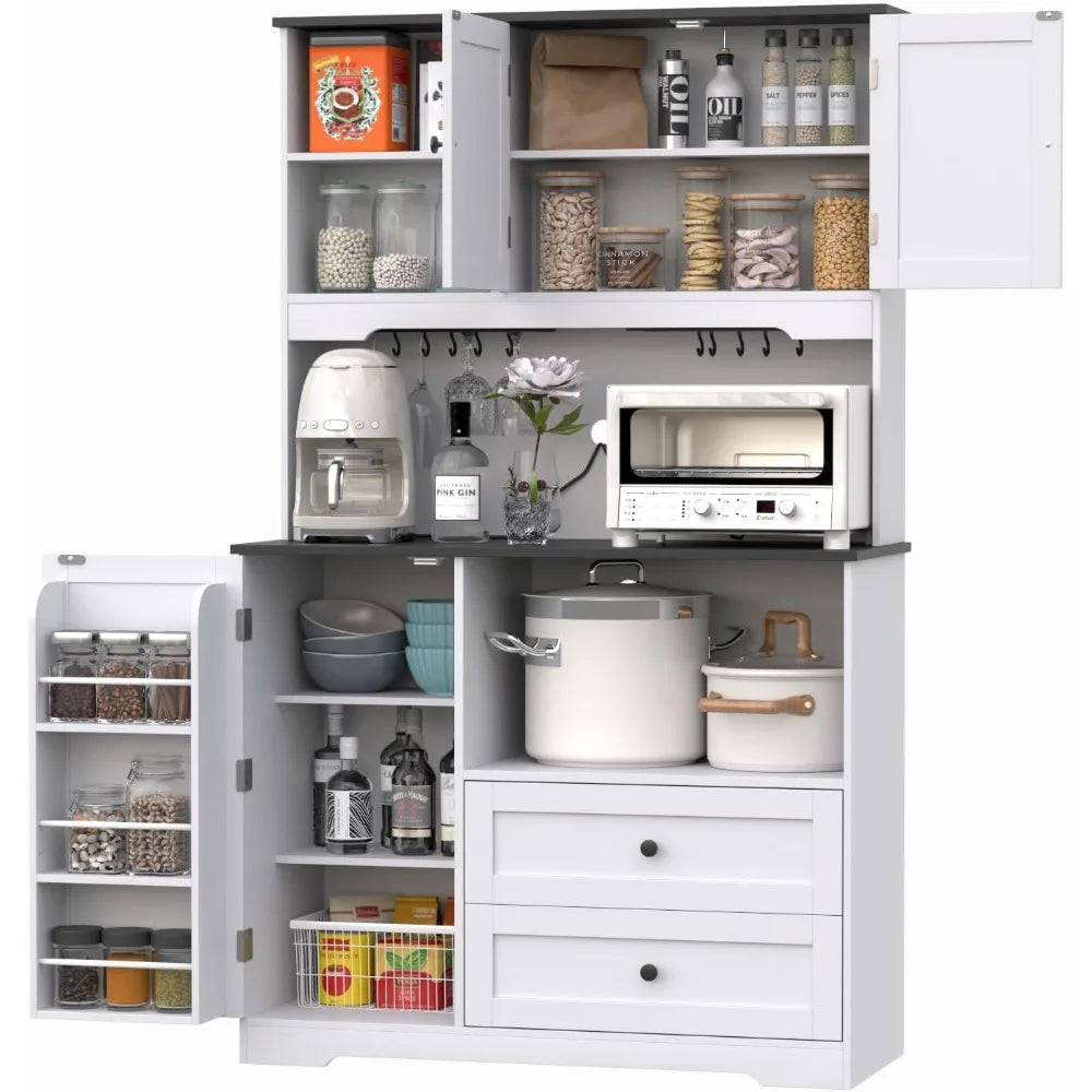 Kitchen Pantry Storage Cabinet Freestanding Buffet with Wine Glass Holder