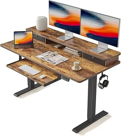 Adjustable Standing Desk with Drawers Keyboard Tray Storage Shelf
