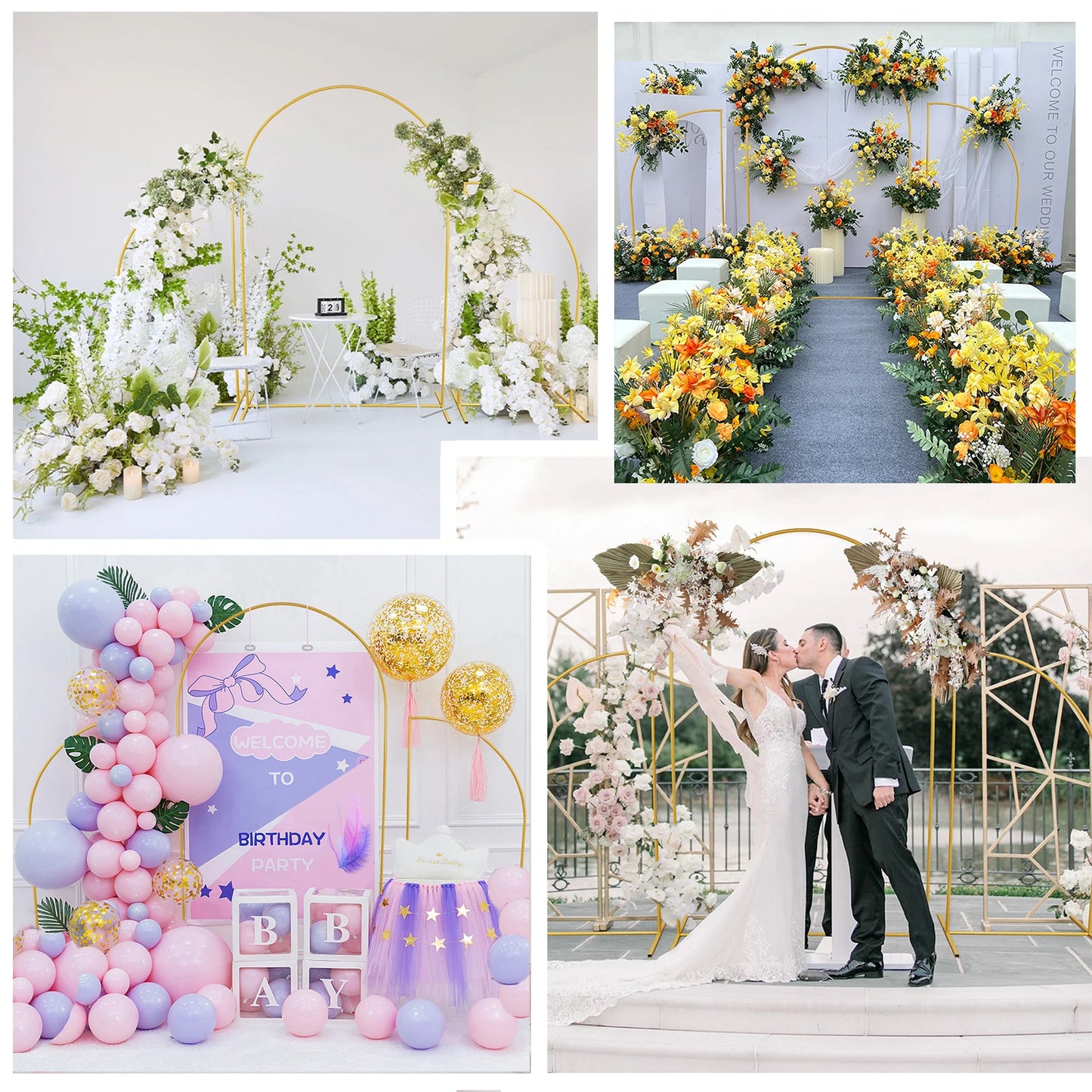 Golden Wedding Arch Metal Frame Party Background Decor for Events