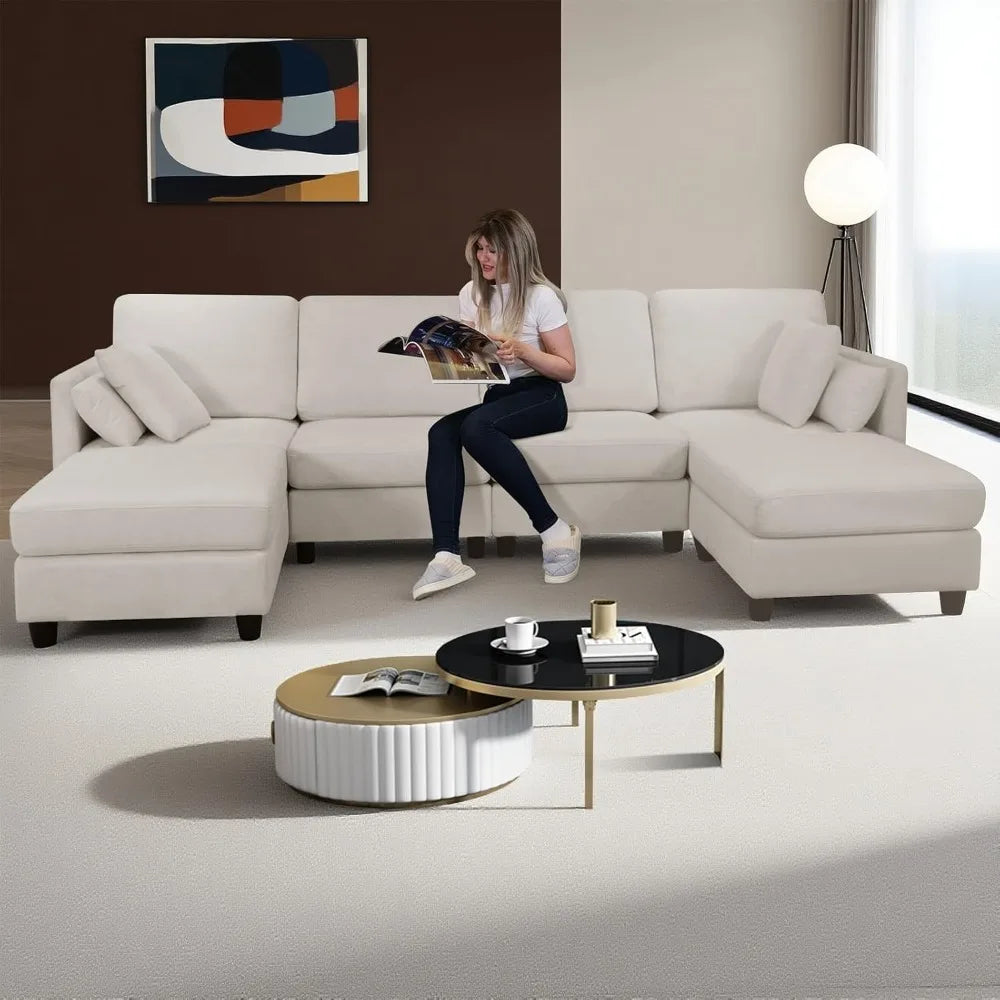U-Shaped Sectional Couch with Double Ottoman Cloud Sectional Couches for Living Room 4 Seat Sofas