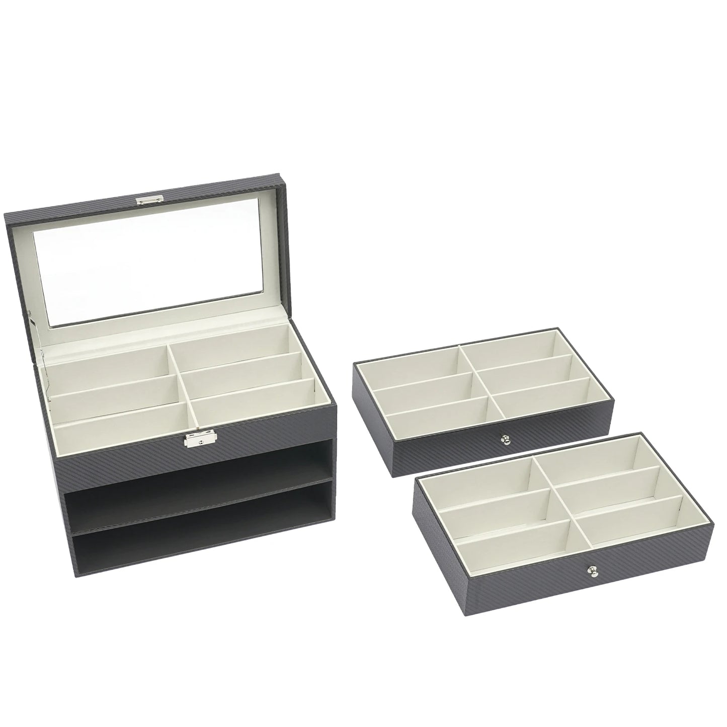 18-Grid Carbon Fiber Eyeglass Case Modern Sunglasses Storage Box
