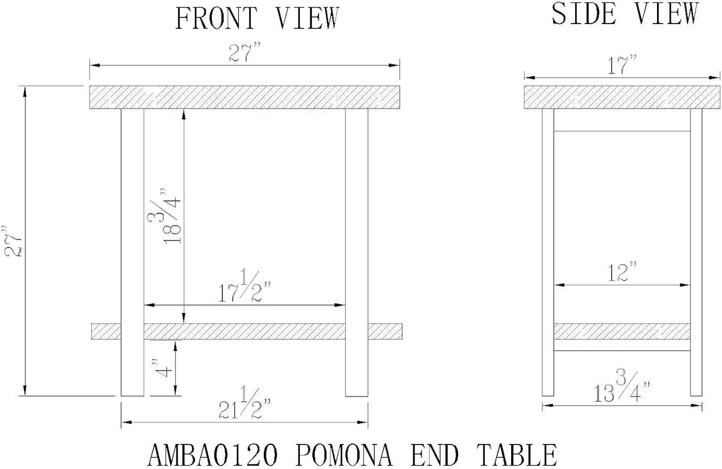Ljustra Pomona Metal Wood End Table Rustic Furniture Living Room Home