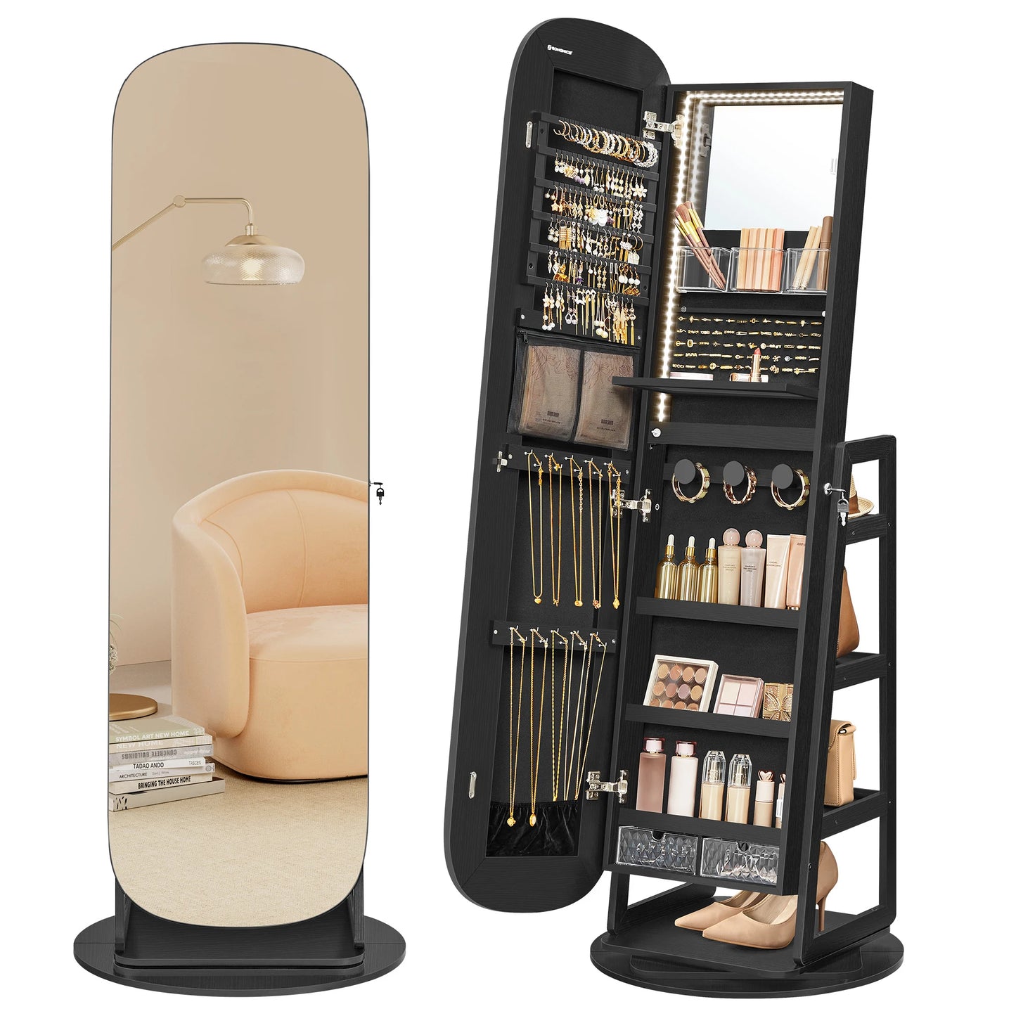 Ljustra LED Jewelry Cabinet 360 Swivel Organizer Lockable Mirror