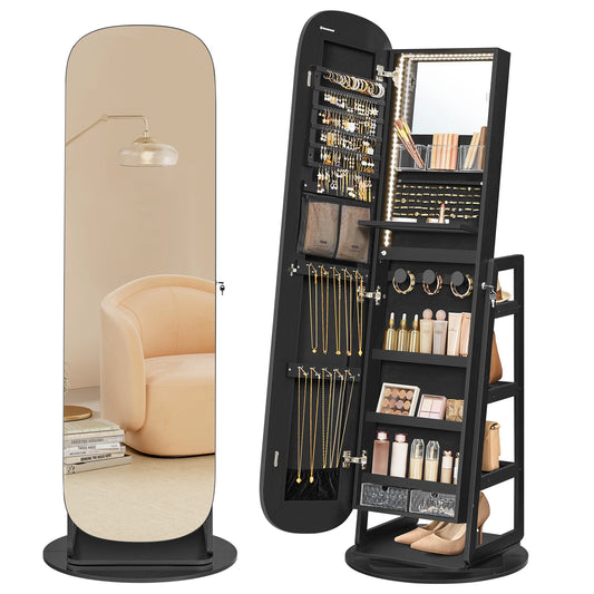 Ljustra LED Jewelry Cabinet 360 Swivel Organizer Lockable Mirror