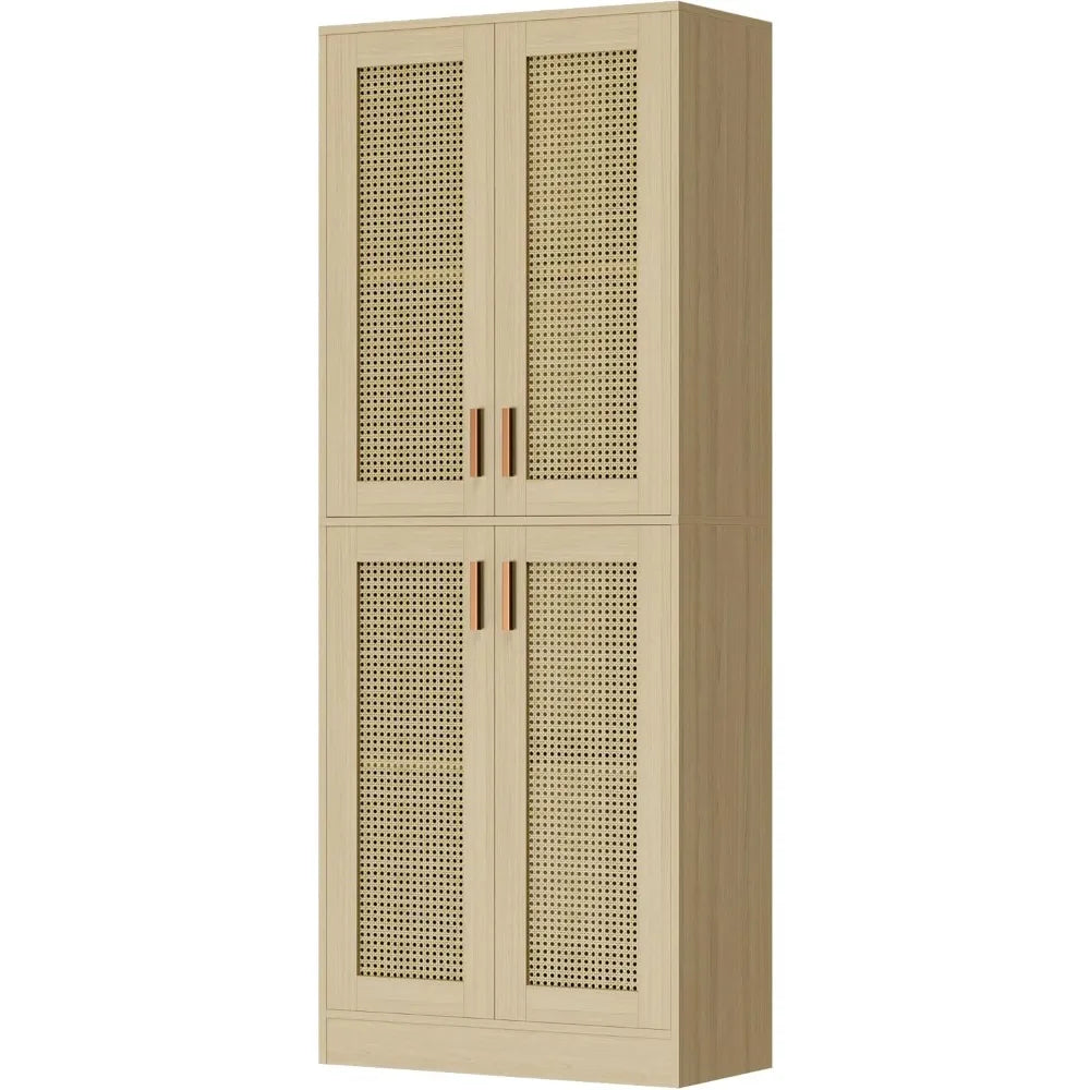 Ljustra 71 Inch Tall Rattan Kitchen Pantry Cabinet with Doors and Shelves