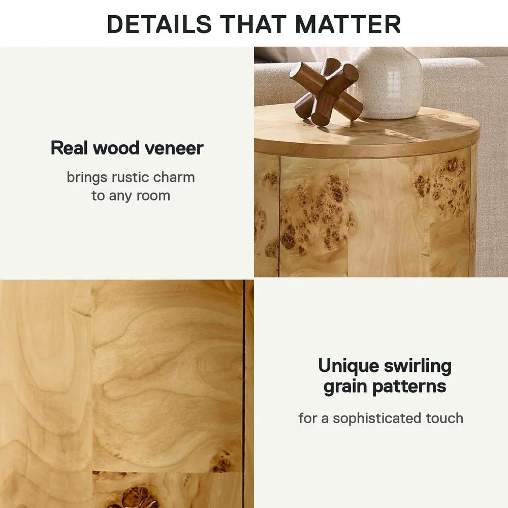 Unique Burlwood Round End Table No Assembly Required Accent Table