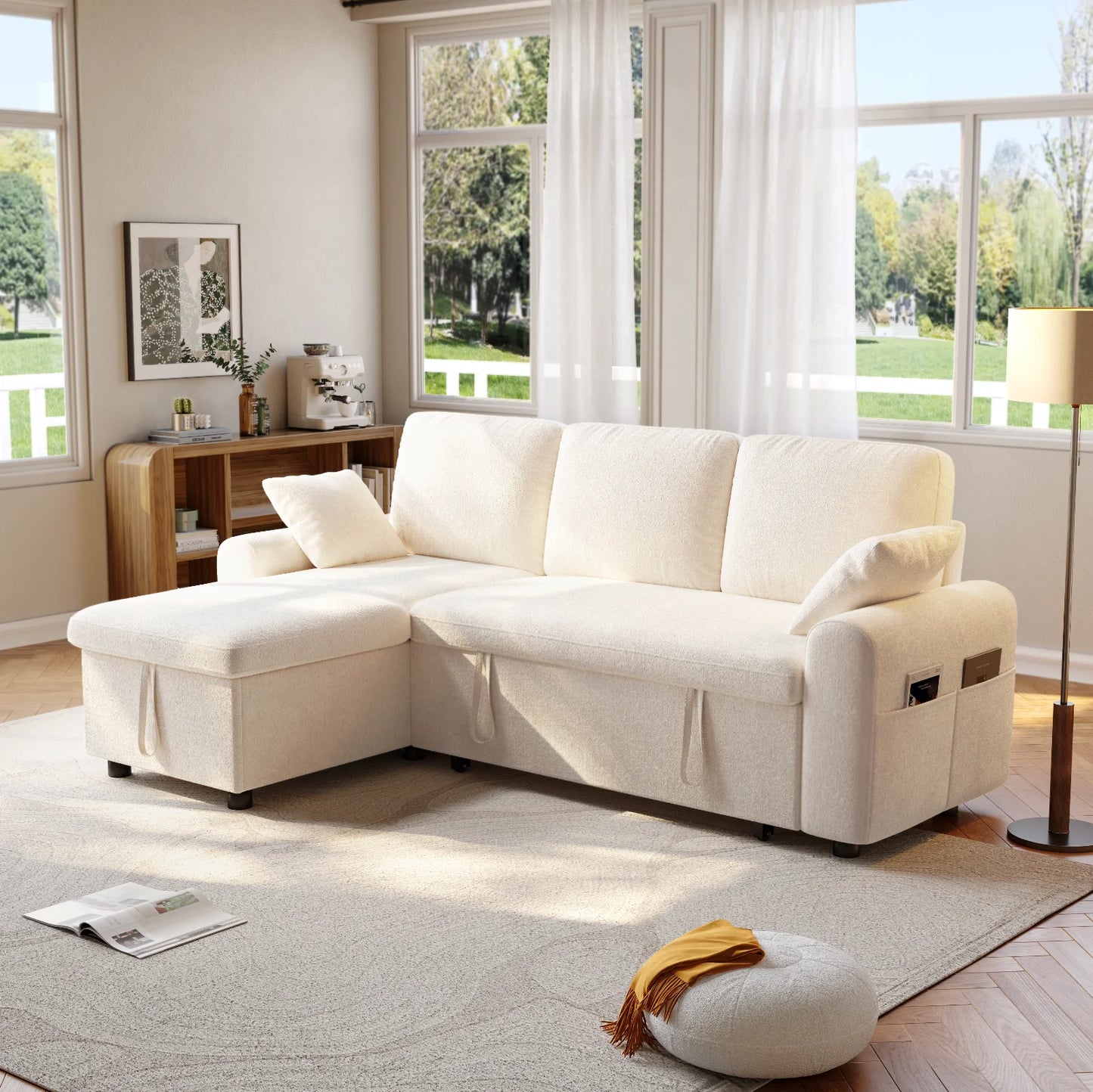 Ljustra L Shaped Sleeper Sofa Pull Out Couch Bed with Storage Chaise