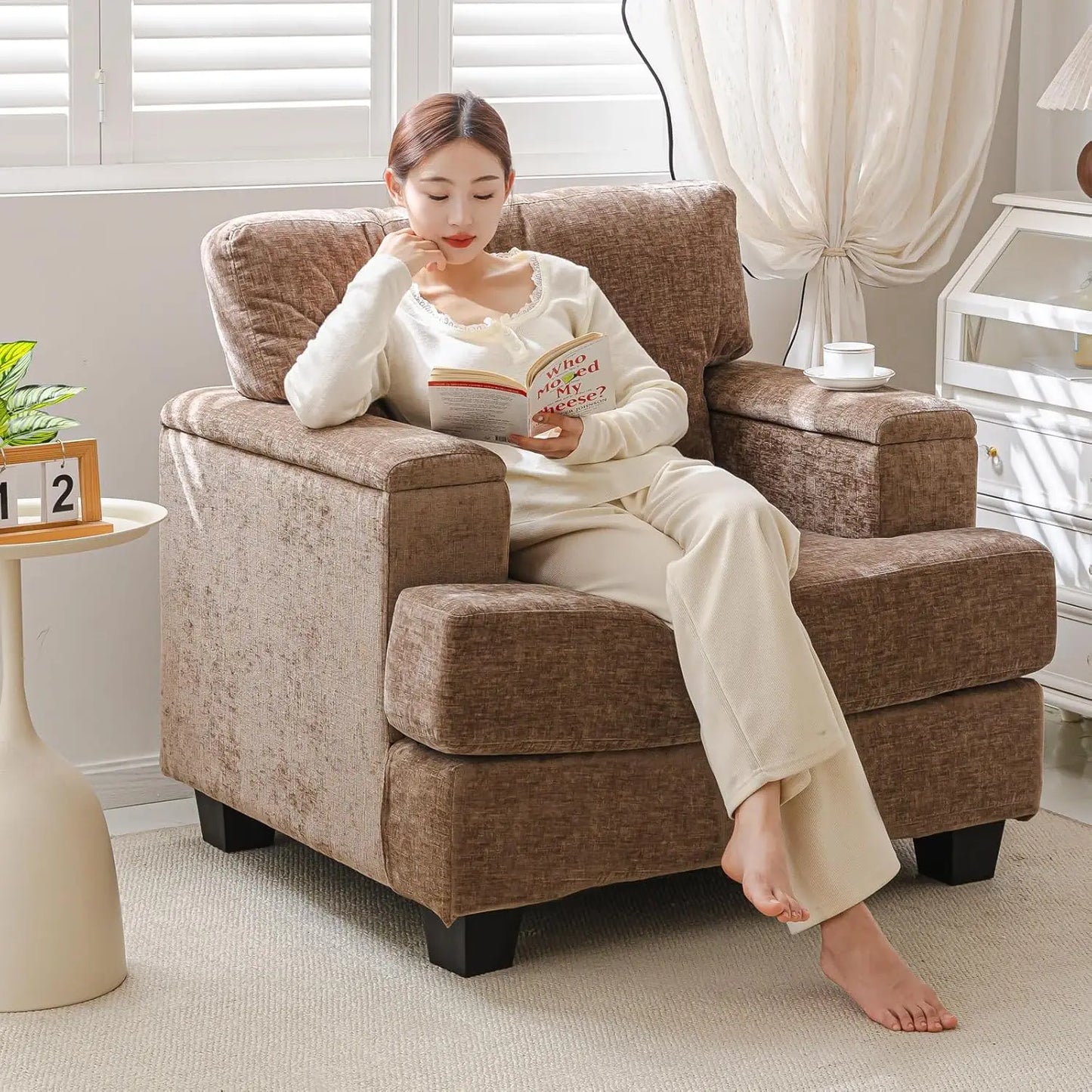 Oversized Accent Chair with Armrest Storage Deep Comfy Reading Chair