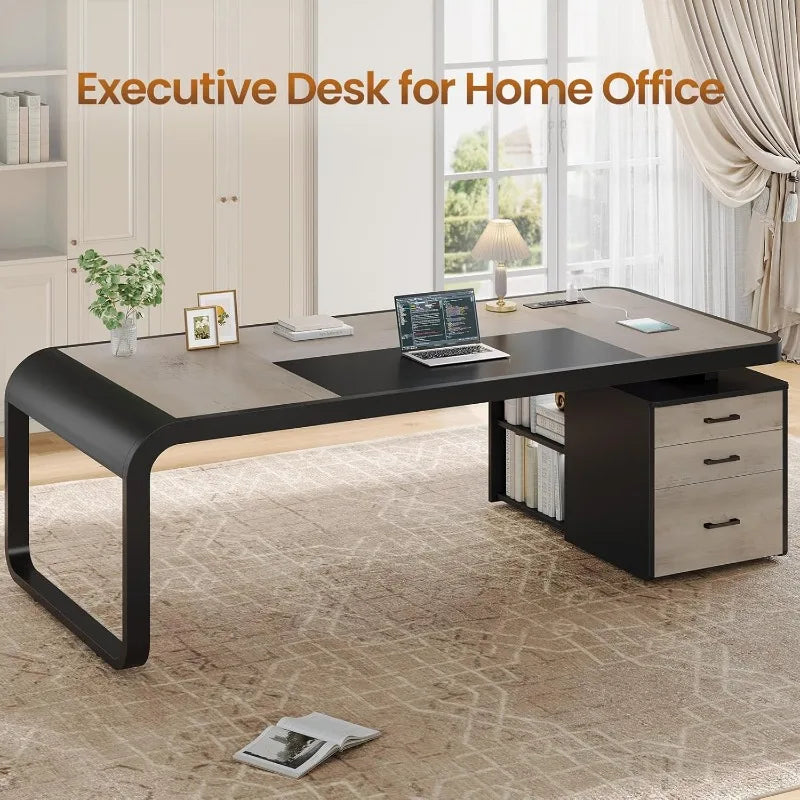 70.9 Inch Executive Desk Large Computer Desk with Drawers and Cabinet