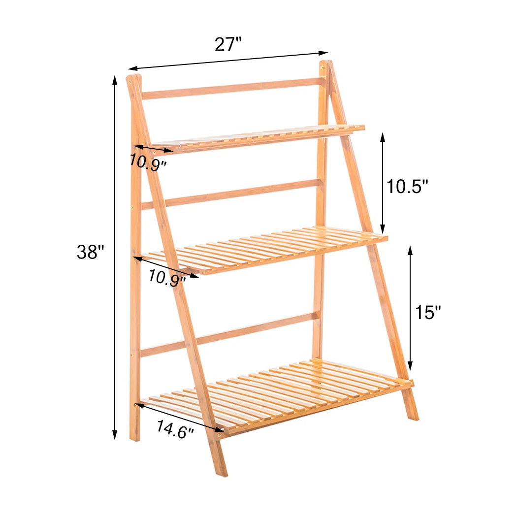 3 Tier Foldable Bamboo Plant Stand Indoor Outdoor Organizer Shelf