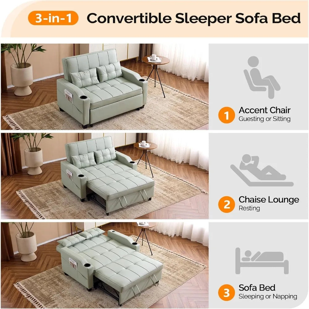 3-in-1 Convertible Futon Sleeper Sofa Bed Pull Out Loveseat with USB & Side Pockets