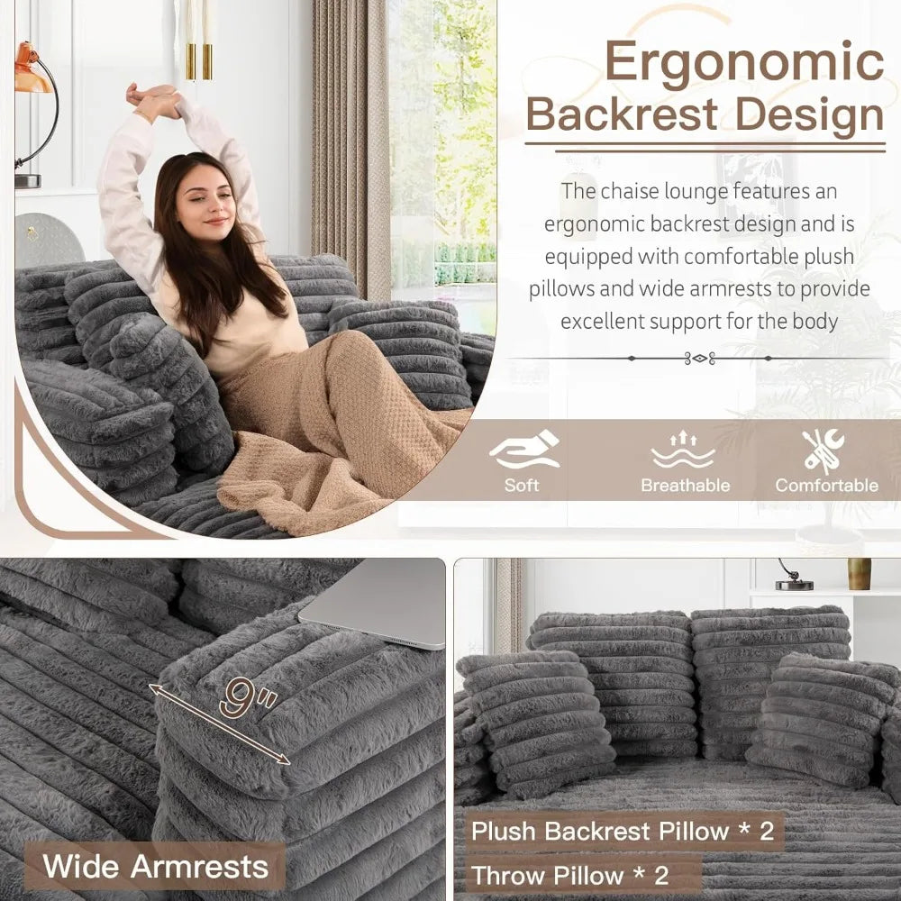 Ljustra 56" Oversized Chaise Lounge Chair Plush Faux Fur Sofa Bed