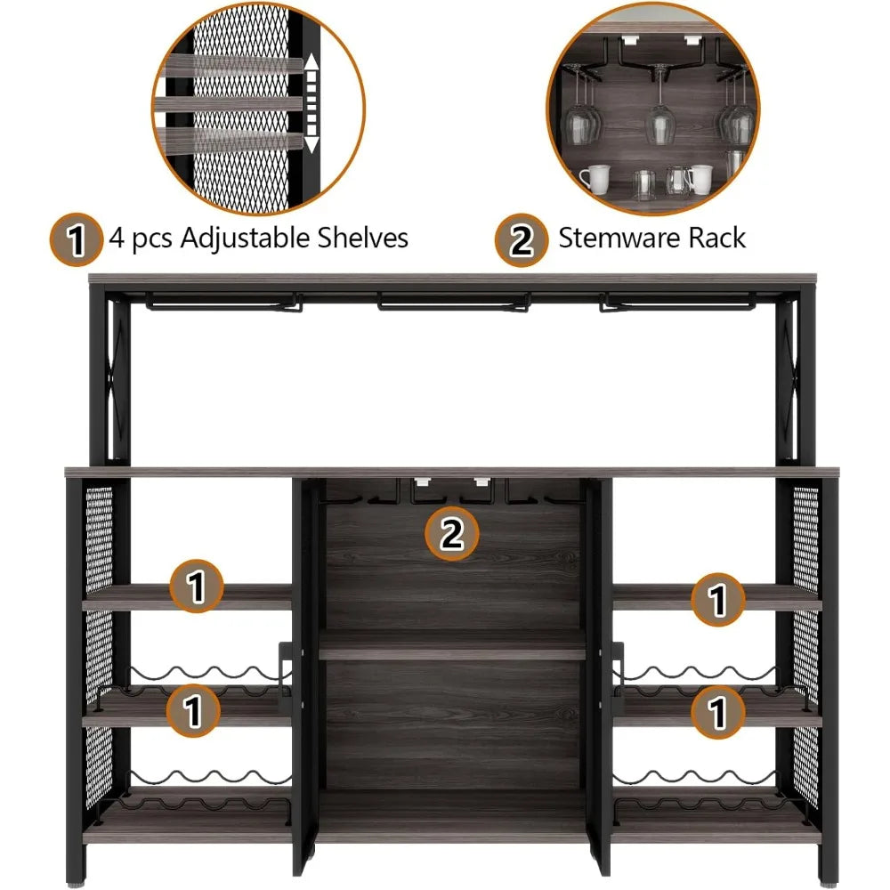 Bar Cabinet 55 Inch Coffee Bar Cabinet with Wine Rack Glass Holder