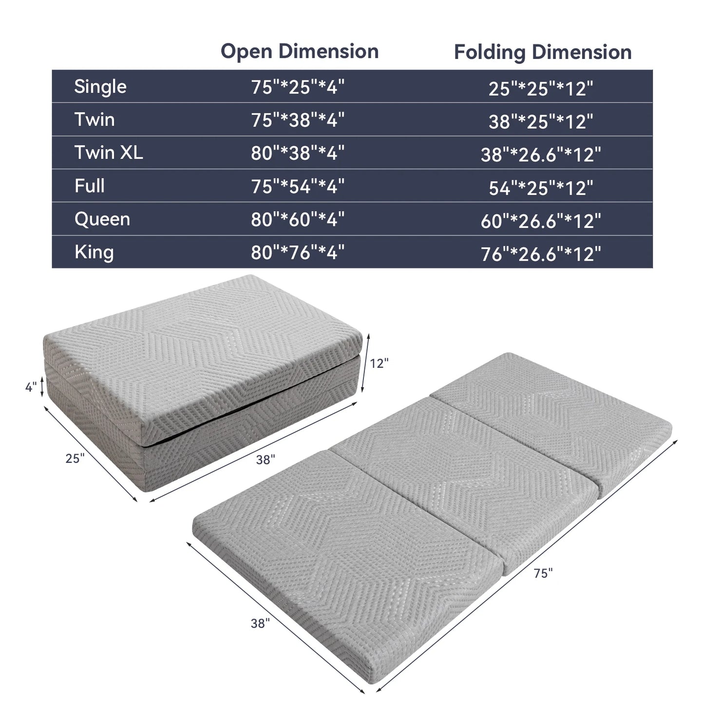 Ljustra Folding Memory Foam Mattress Portable Trifold Camping Guest