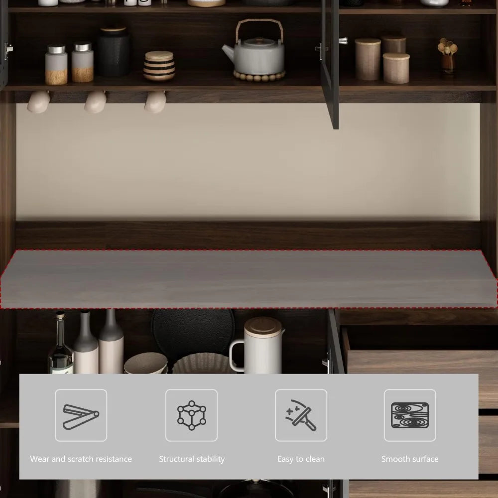 Tall Kitchen Pantry Cabinet with 4 Drawers Doors Microwave Stand