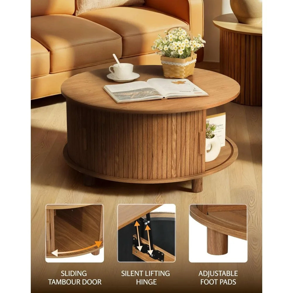 Round Lift Top Coffee Table with Storage Mid Century Modern Design