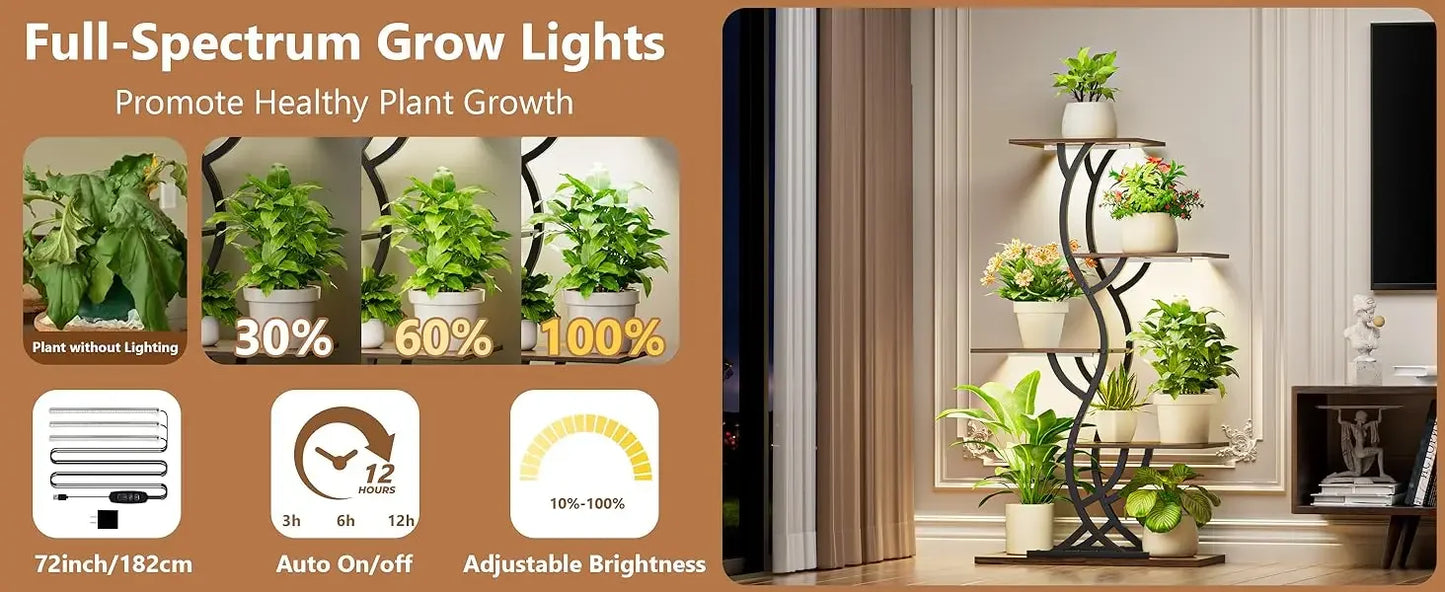Indoor Plant Stand with Grow Lights 5 Tier Metal Shelf for Plants