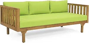 Outdoor 3 Seater Daybed Acacia Wood Patio Garden Couch with Cushions